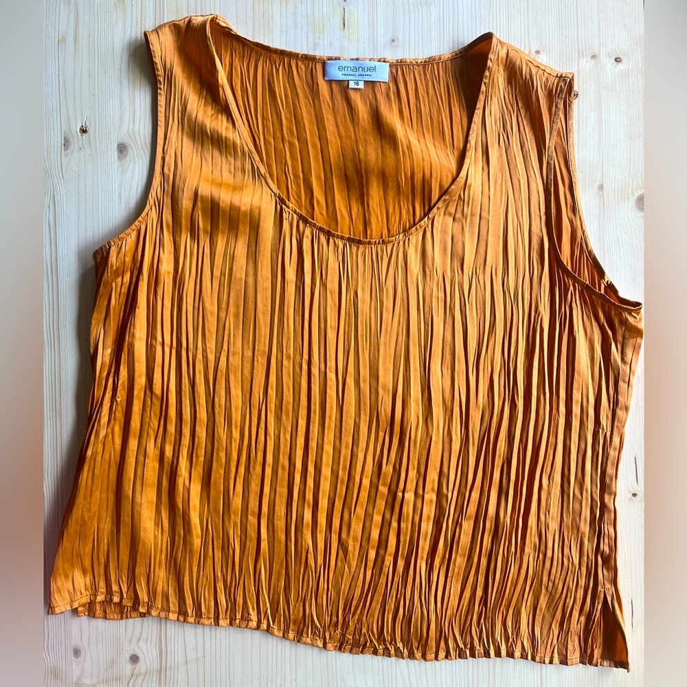 Emanuel Ungaro Sunset Orange Pleated Sleeveless Tank Top